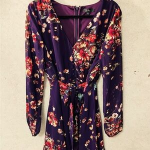 LULUS LARGE WOMENS V NECK BUTTON LINED FLORAL DATE NIGHT SHIFTY‎ FESTIVAL DRESS